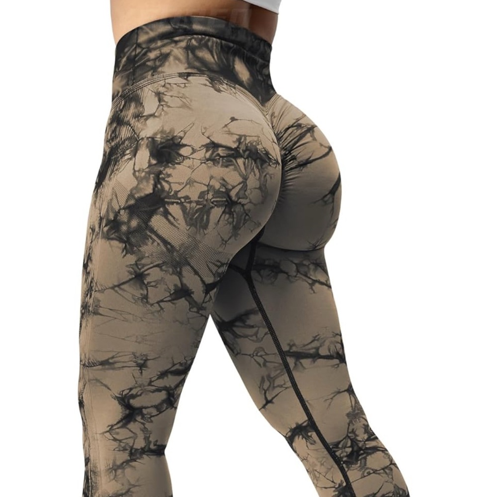 High-Waist Tie-Dye Sculpting Leggings - Taupe/Black
